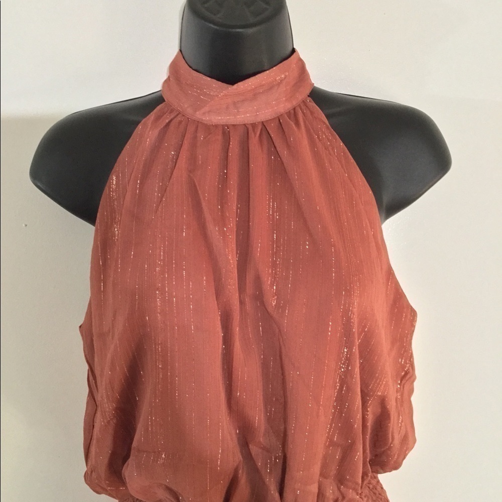 COPPER BOHO HALTER TIERED DRESS - Picture 4 of 8